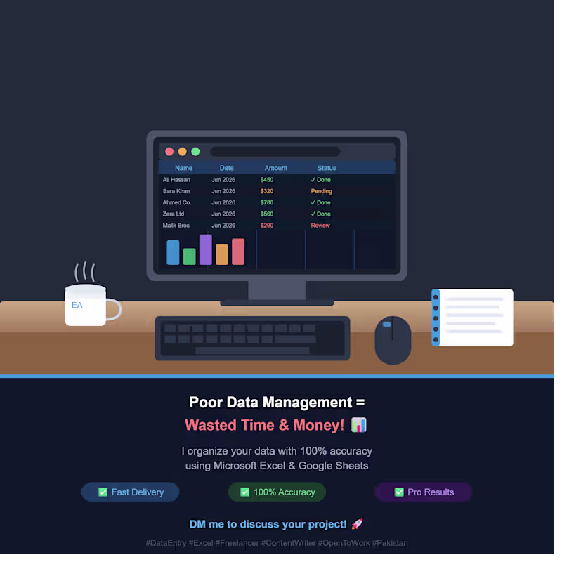 Cover image for Data Entry Specialist | Excel & Google Sheets Expert 