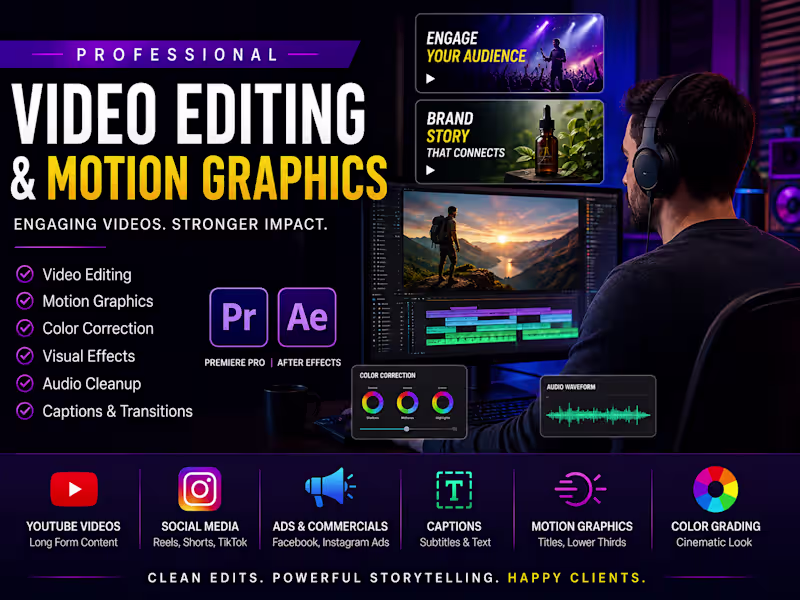 Cover image for Professional Video Editing & Motion Graphics