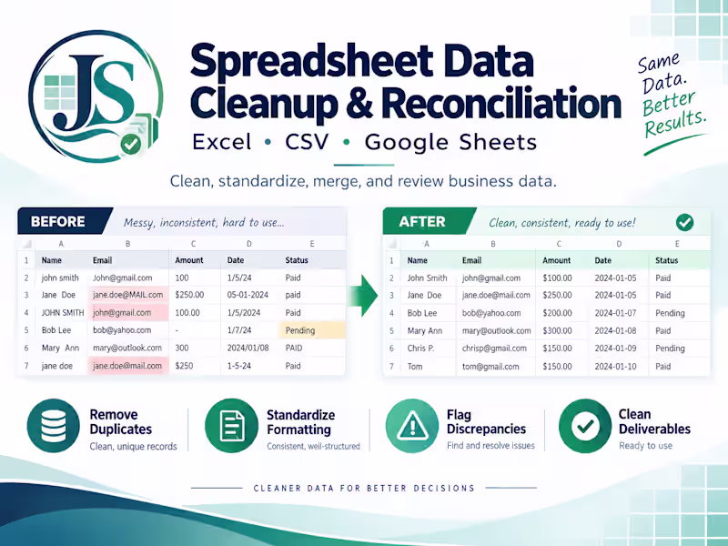 Cover image for Spreadsheet Data Cleanup & Reconciliation