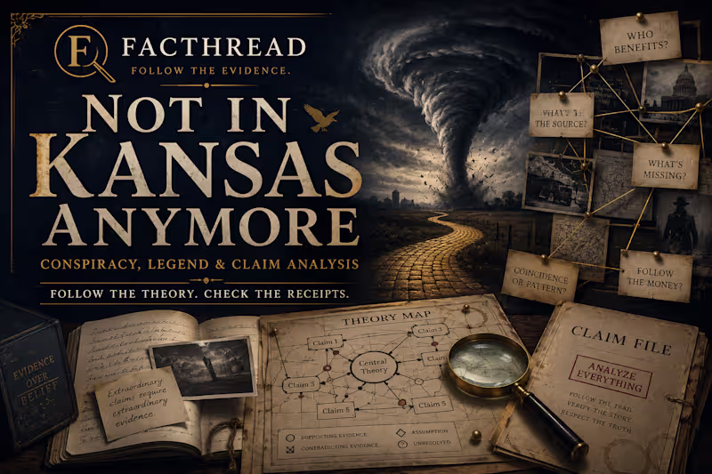 Cover image for Not in Kansas Anymore — Conspiracy, Legend & Claim Analysis