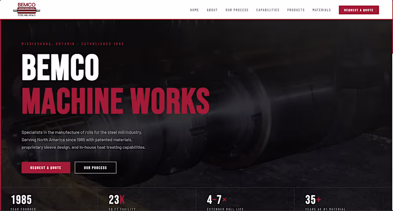 Cover image for Custom website for BEMCO Machine