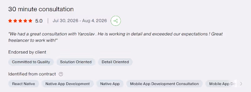 Cover image for Happy to share a review from the client on Upwork! So excited!!