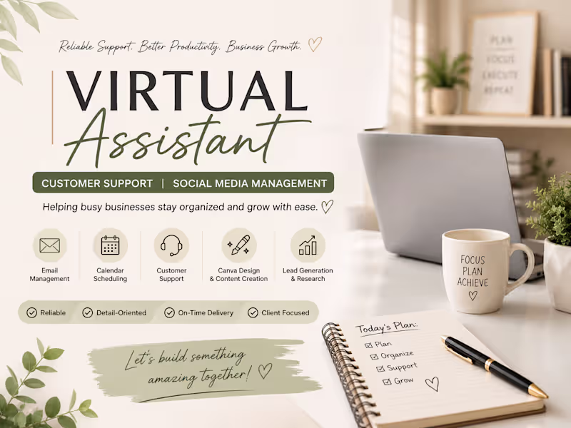 Cover image for Professional Virtual Assistant & Customer Support Specialist