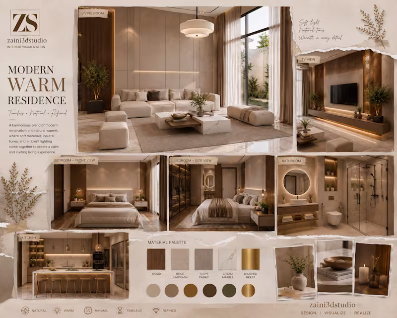 Cover image for Modern Warm Residence – Full Home Interior Visualization