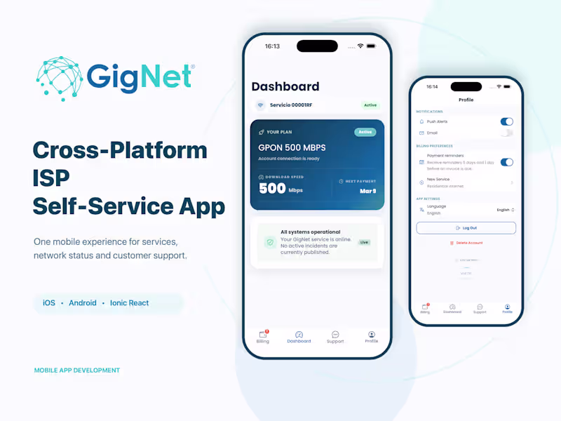 Cover image for GigNetApp - Cross-Platform ISP Self-Service Mobile App