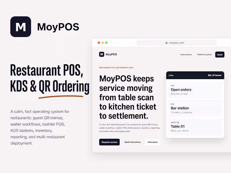 Cover image for MoyPOS - Restaurant POS, KDS and QR Ordering Platform