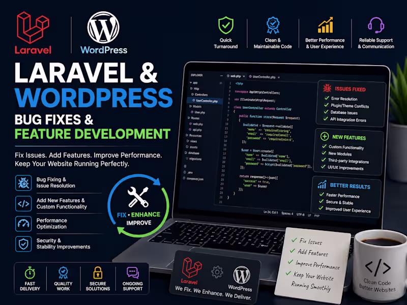 Cover image for Laravel & WordPress Bug Fixes and Feature Development