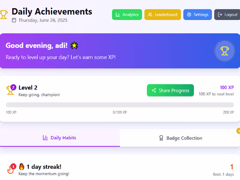 Cover image for Daily Achievement Unlocked - Level up your life