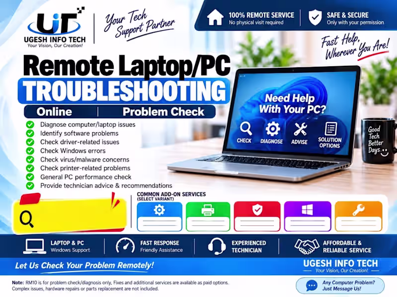 Cover image for Laptop/PC Troubleshooting Online Problem Check- Remote Services
