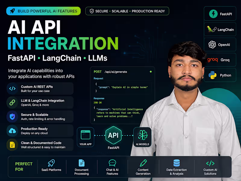Cover image for AI API Integration with FastAPI, LangChain & LLMs