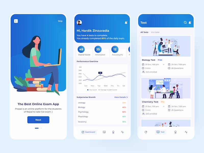 Cover image for Prepal Online Exam Mobile Dashboard Concept