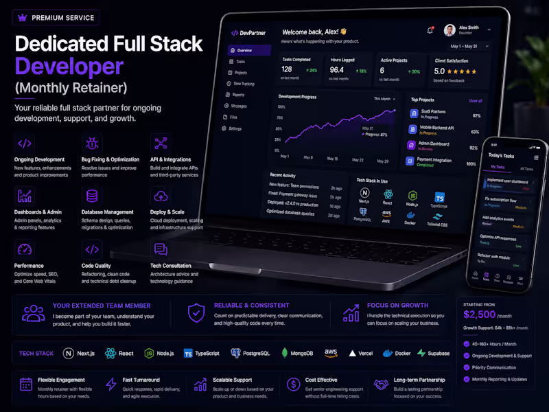 Cover image for Dedicated Full Stack Developer (Monthly Retainer)