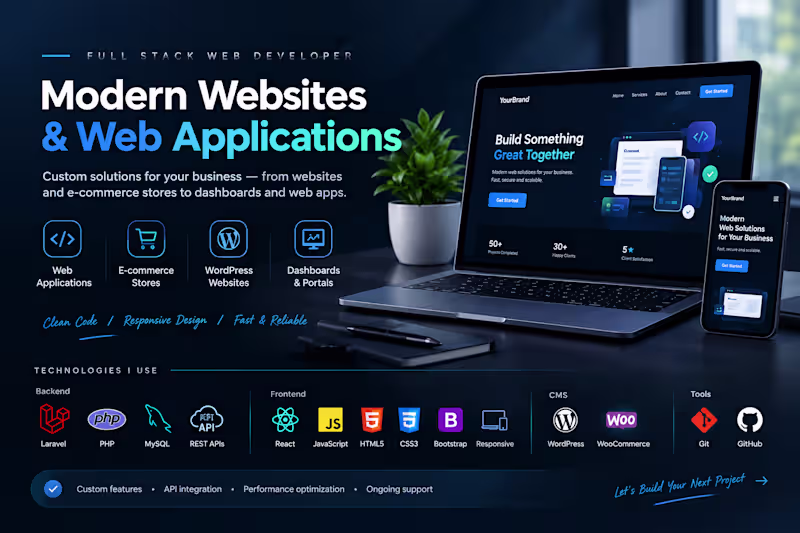 Cover image for Full Stack Web Development | Laravel, PHP, React, WordPress 