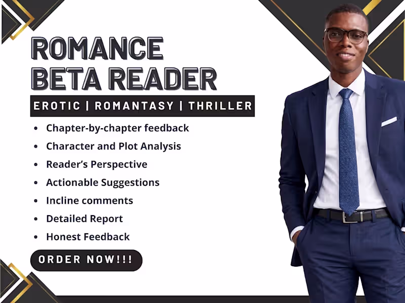 Cover image for I'll beta read  and alpha read romance, fantasy, thriller novel