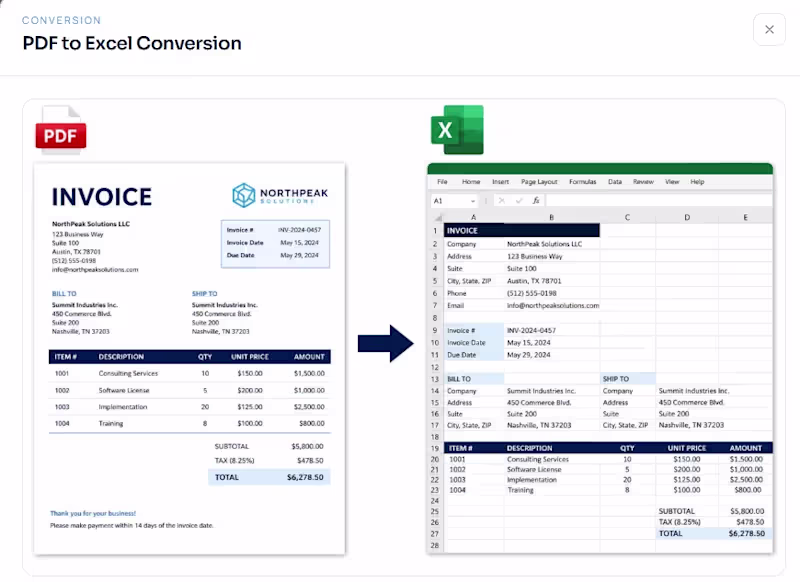 Cover image for PDF to Excel Conversion