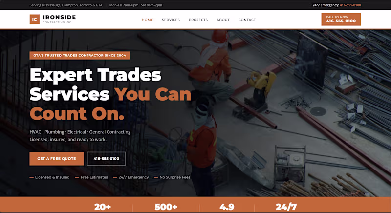 Cover image for Demo website for a trades