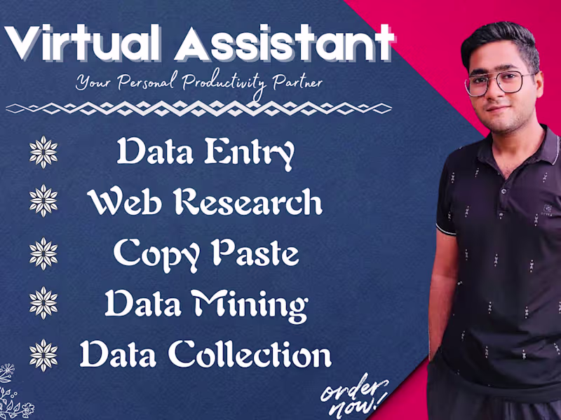 Cover image for Virtual Assistant for Data Entry,Web Research,Copy Paste & More