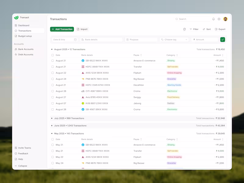 Cover image for Designed a scalable transactions dashboard for a fintech web...