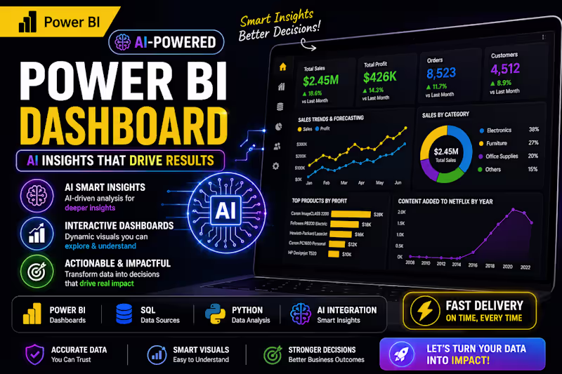 Cover image for I will build an AI-powered Power BI dashboard with actionable in