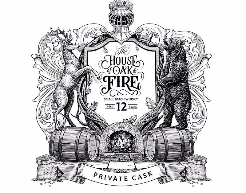 Cover image for The House of Oak & Fire — Whisky Crest Illustration
