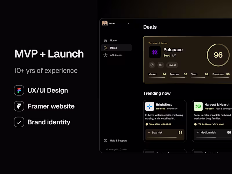 Cover image for MVP Build & Launch - Product (UX/UI) + Web (Framer) + Brand
