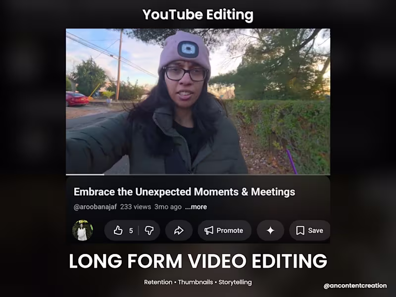 Cover image for YouTube Content Editing + Channel Growth (@aroobanajaf1)
