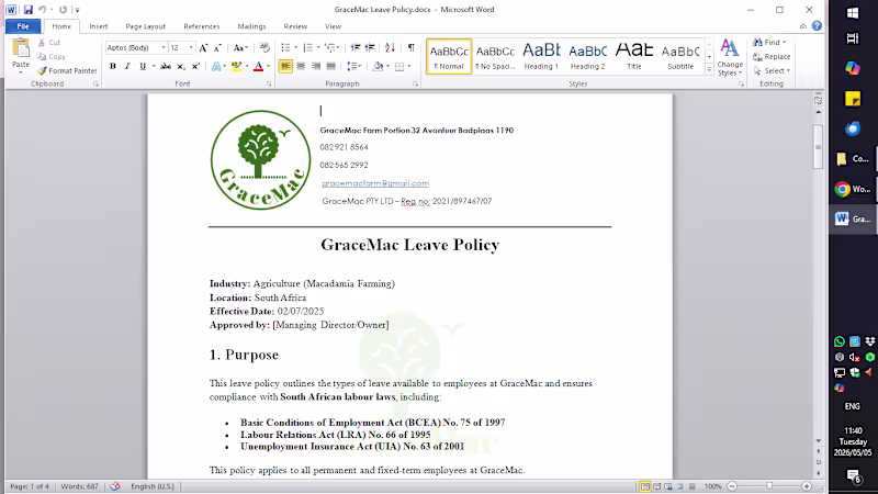 Cover image for Implemented all GraceMac HR policies