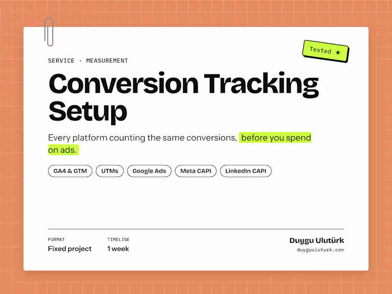 Cover image for Conversion Tracking Setup GA4, UTMs, Google Ads, Meta & LinkedIn