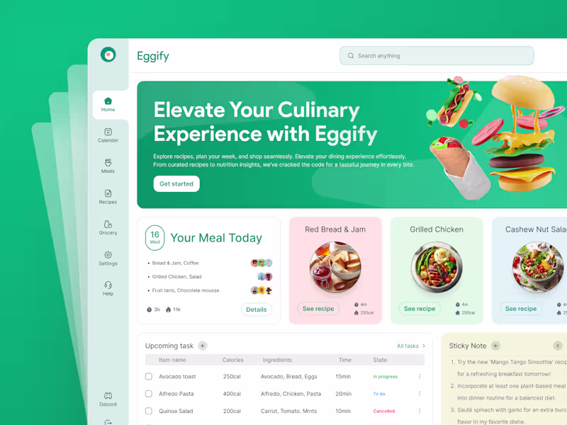 Cover image for SaaS Food Dashboard - Meal Planner Eggify