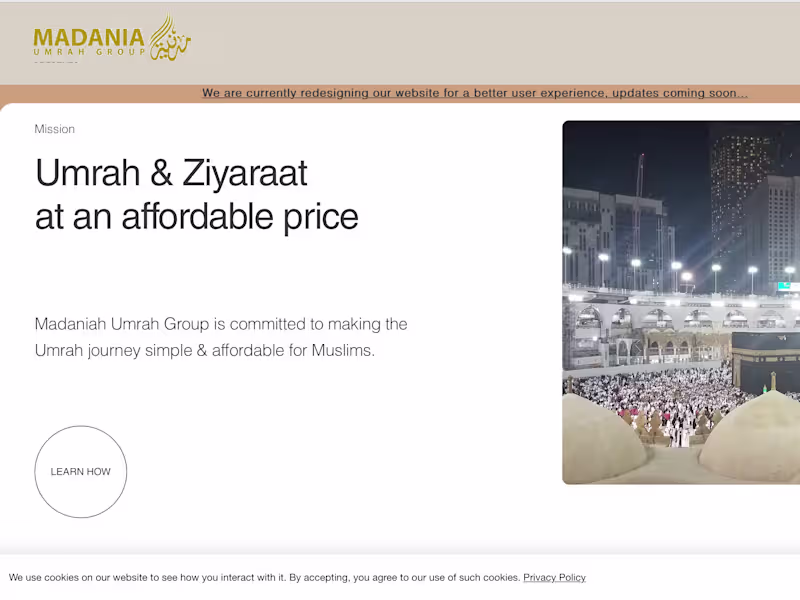 Cover image for Madaniah Umrah Group — Travel Website