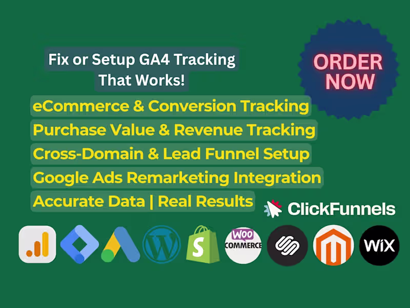 Cover image for I will setup or fix ga4, GTM, and ecommerce conversion tracking 
