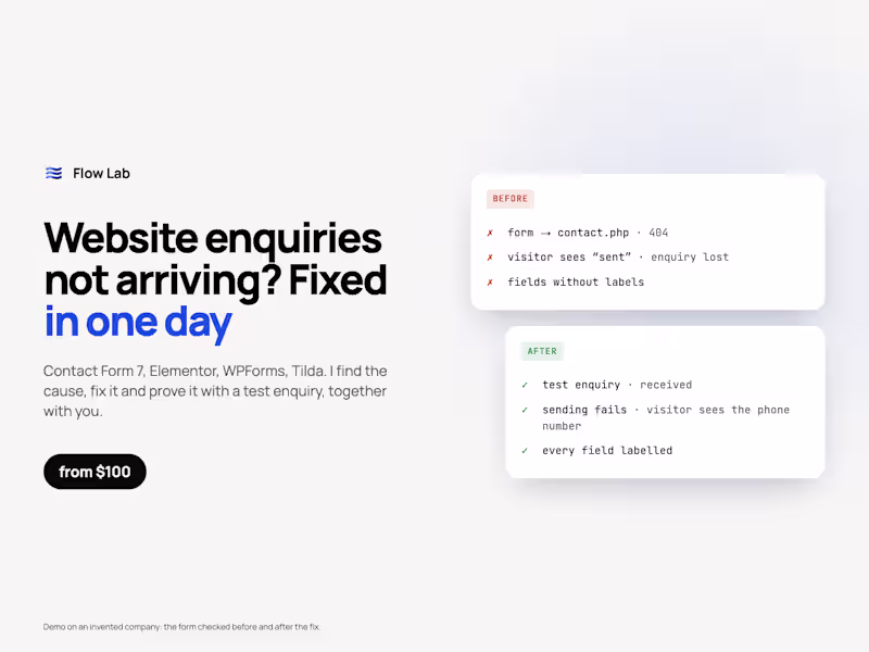 Cover image for Website Form Not Sending Enquiries? Fixed in One Day