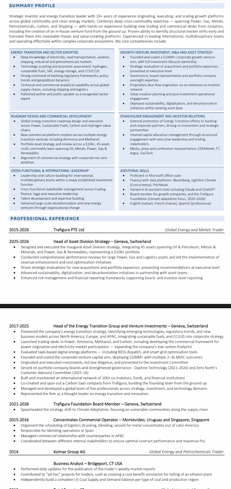 Cover image for Executive Energy Transition Resume &