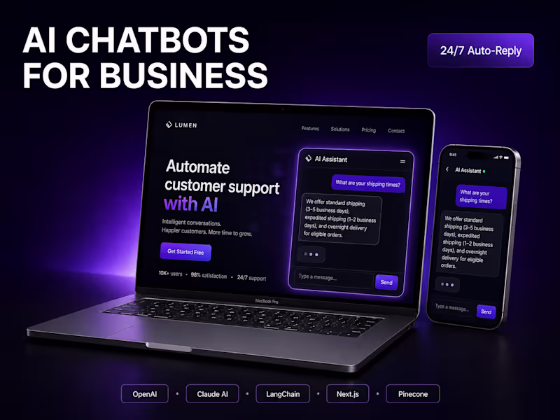 Cover image for AI Chatbot Integration for Business (OpenAI/Claude + Training)