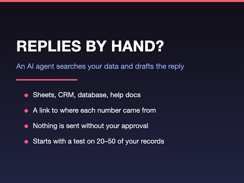 Cover image for AI agent that searches your CRM and drafts replies for approval