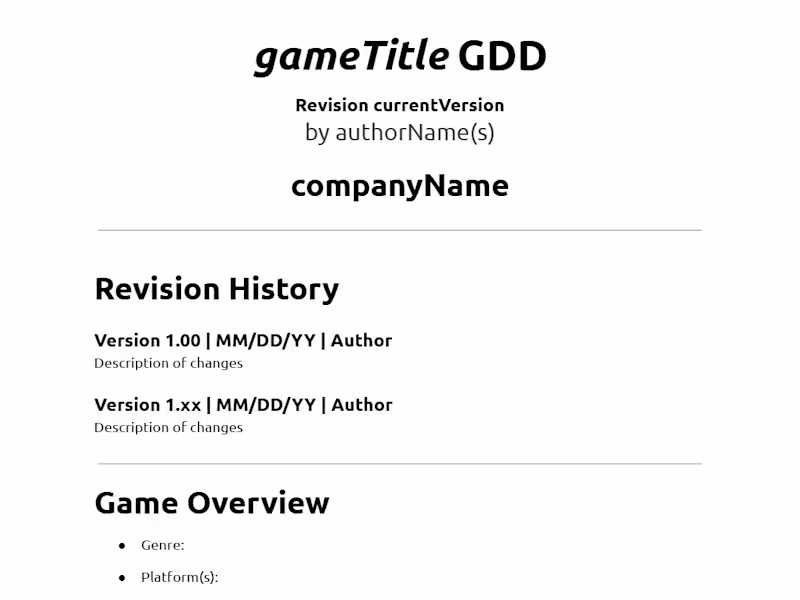 Cover image for Game Design Document
