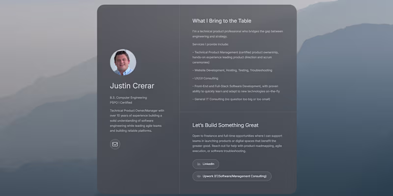 Cover image for Justin Crerar Landing Page
