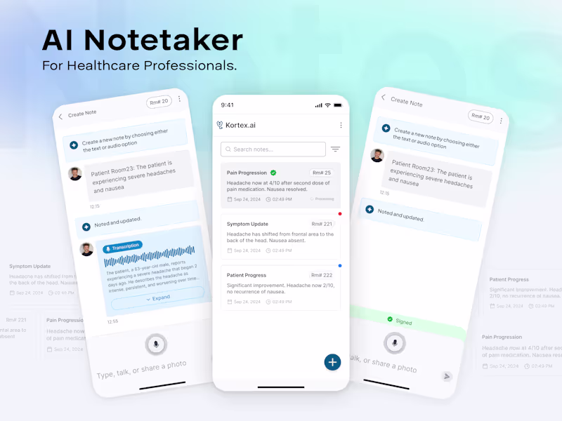 Cover image for UI/UX Design for Kortex AI Healthcare Transcription