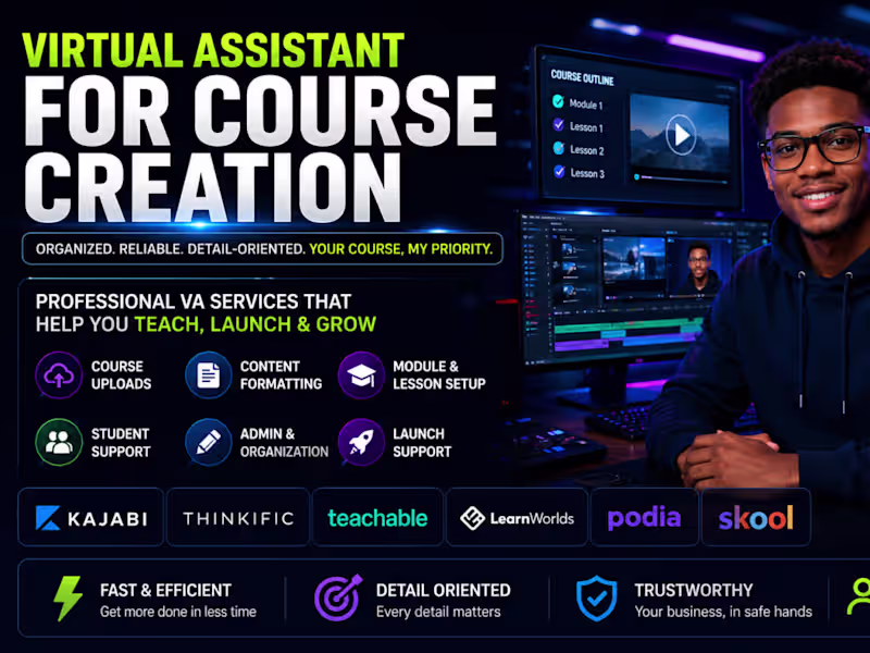 Cover image for Virtual assistant for online course creation and launch