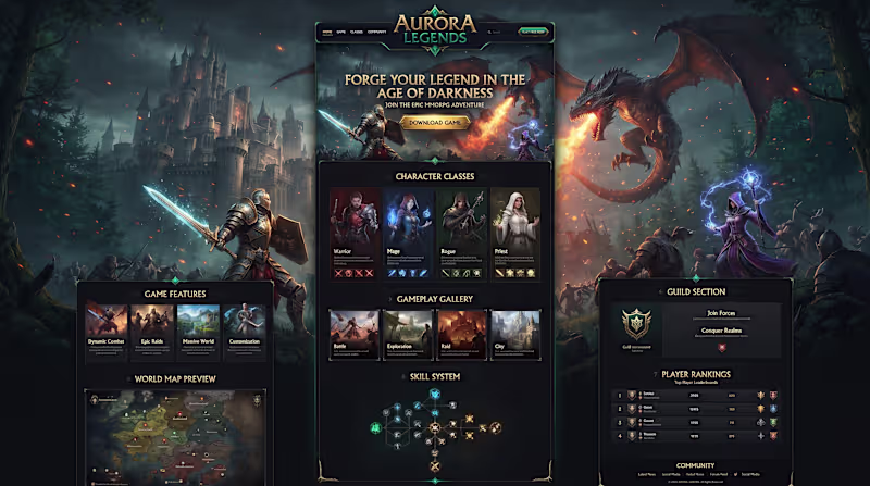 Cover image for MMORPG Gaming Website UI Design