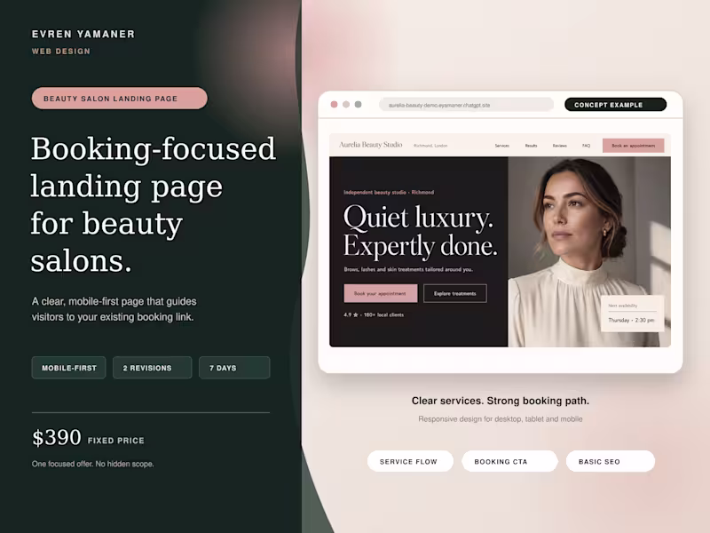 Cover image for Booking-Focused Landing Page for Beauty Salons