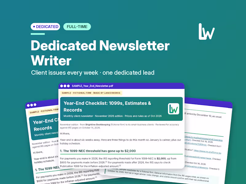 Cover image for Hire a Dedicated Newsletter Writer | Full-Time 40 hrs/wk