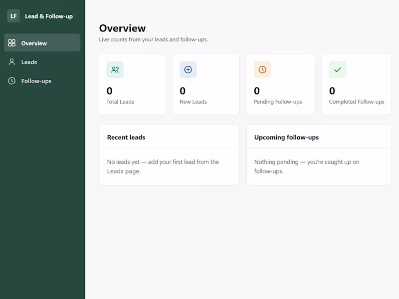 Cover image for A web dashboard for managing leads, tracking follow -ups, an...
