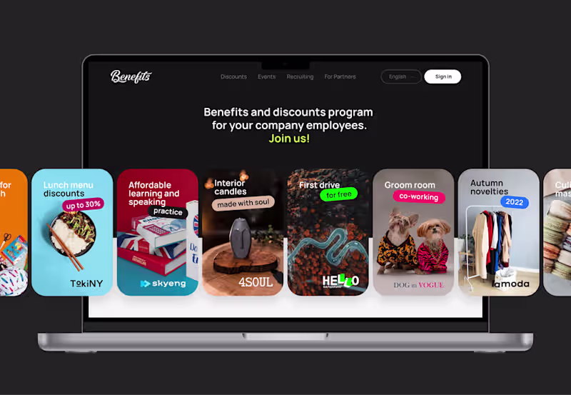 Cover image for Benefits — discounts, coupons, events and employees.
