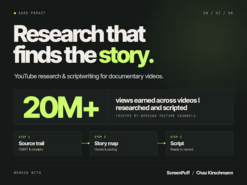 Cover image for YouTube Research & Scriptwriting for Documentary Videos