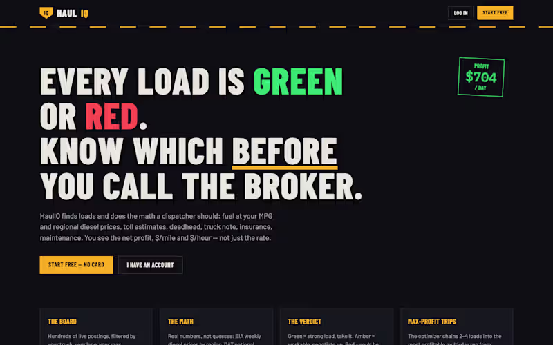 Cover image for HaulIQ: load board with live profit math