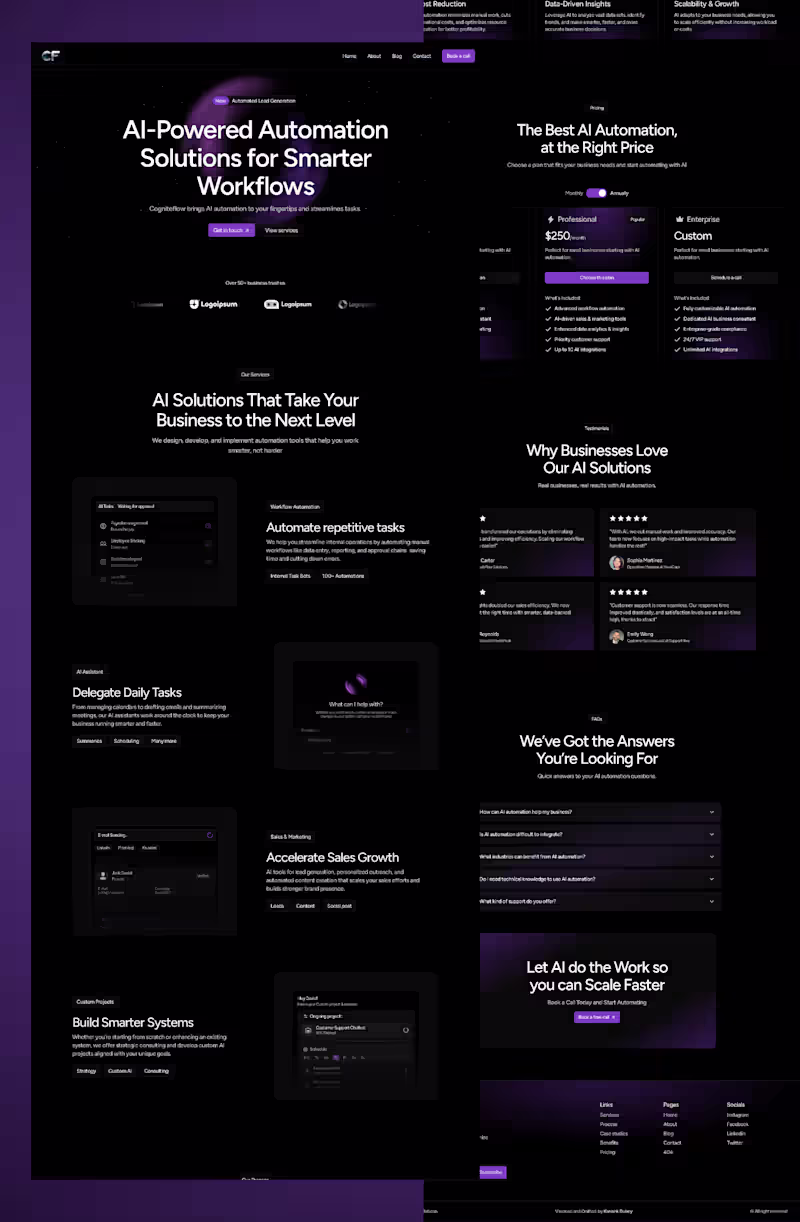 Cover image for Built an AI automation website with sleek dark UI & smart wo...