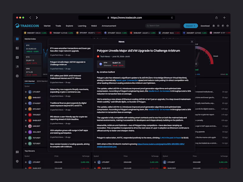 Cover image for Tradecoin – Market News & Insights