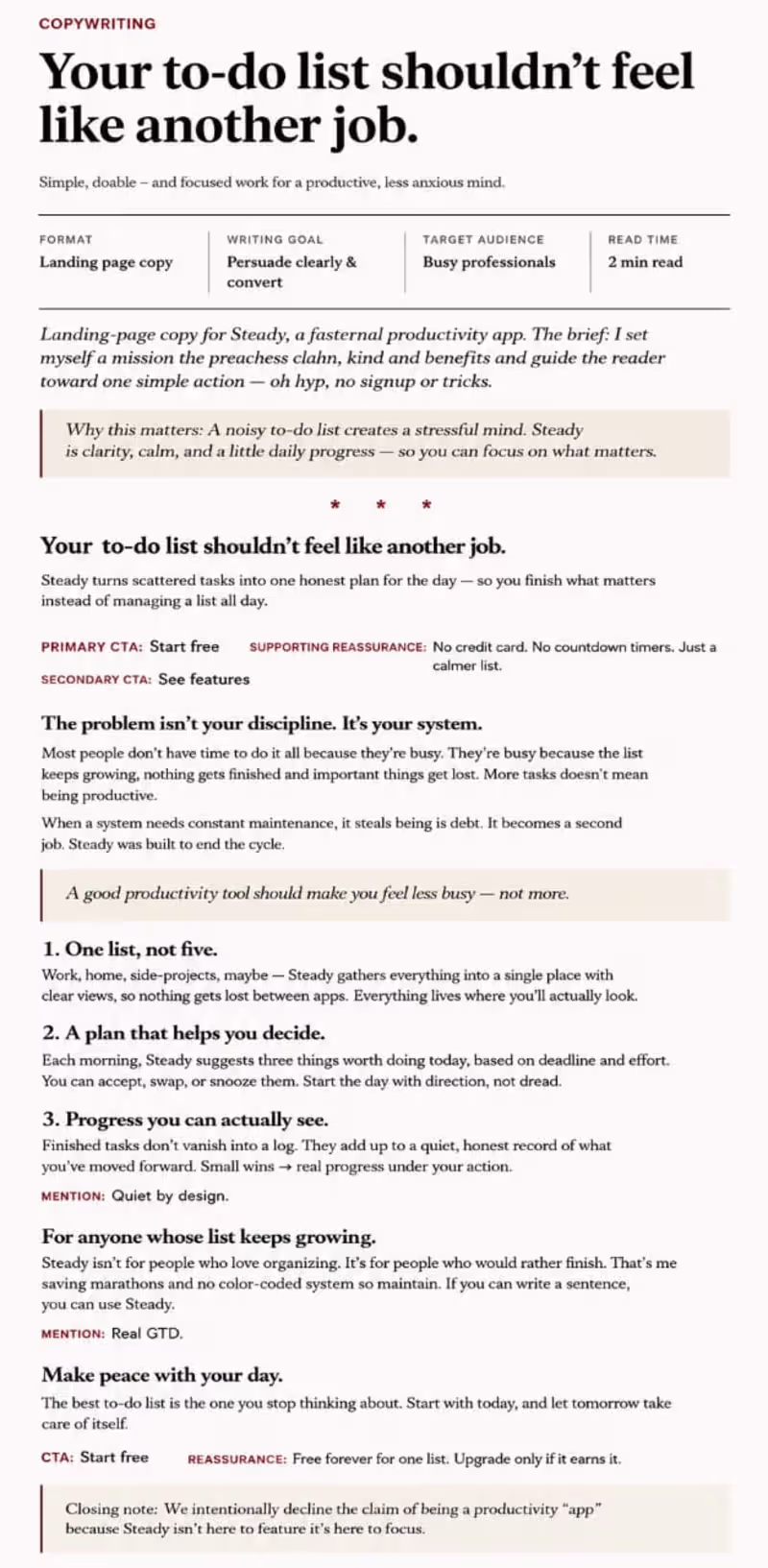 Cover image for :Copywriting — “Your to-do list