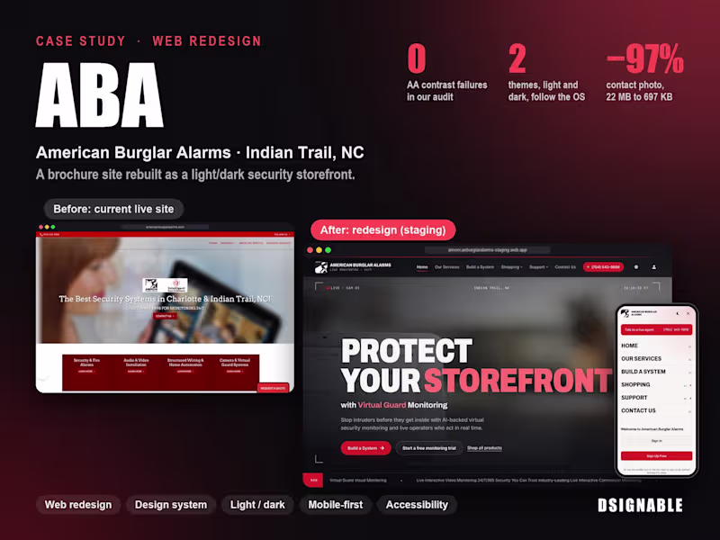 Cover image for American Burglar Alarms: Security Company Website Redesign